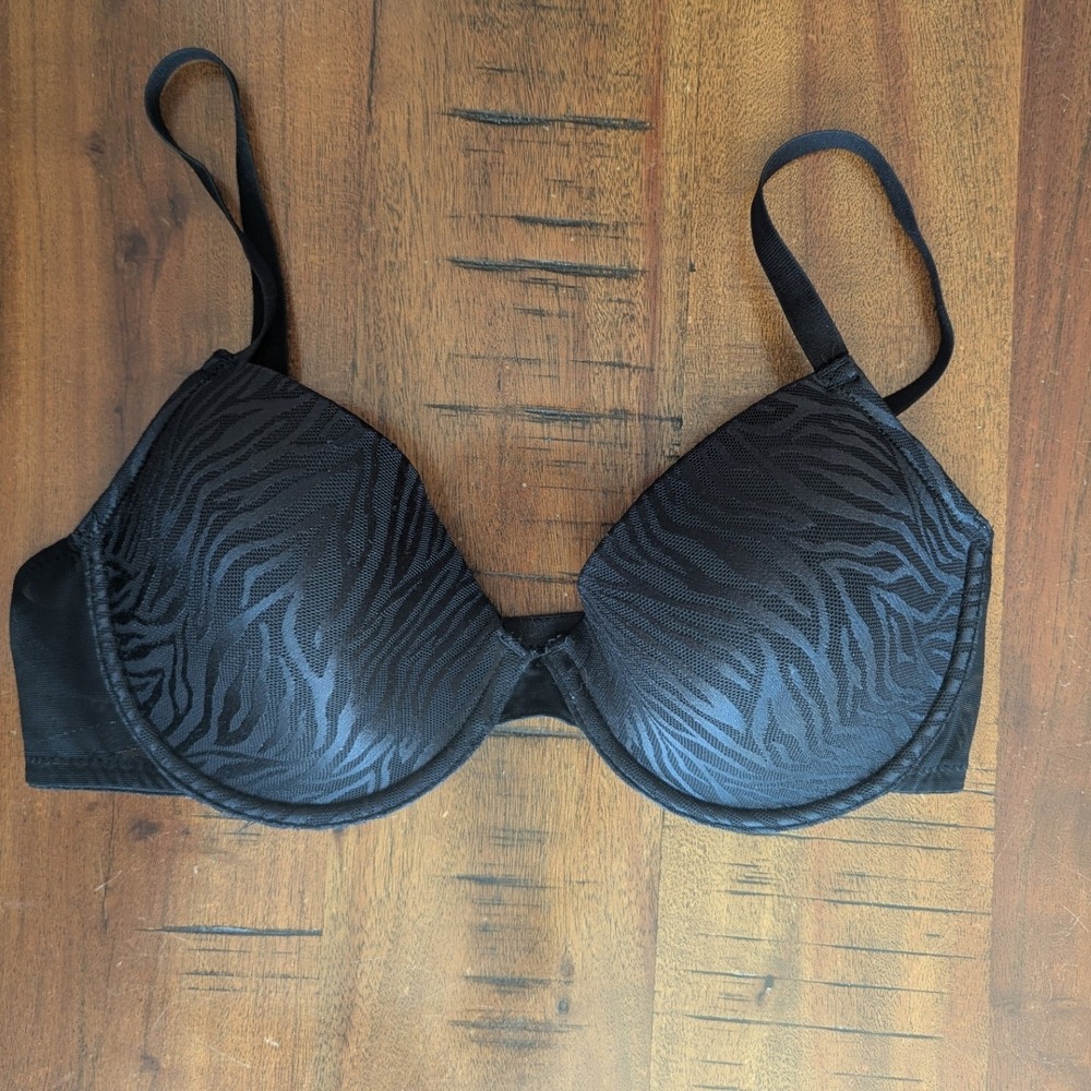 Calvin Klein Bra Black Tonal Zebra Print Mesh Underwire 38C Lined Chic Neutral